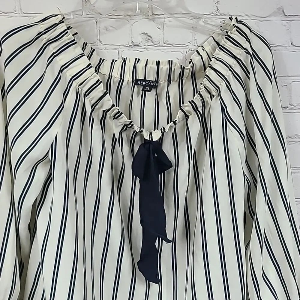 J.Crew Navy Stripe Off Shoulder Blouse Bow Tie Women’s XS Nautical Preppy Top